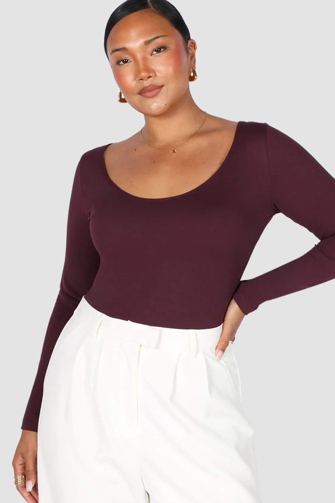 Fayt Tops | SCOOP NECK BODYSUIT DEEP PLUM