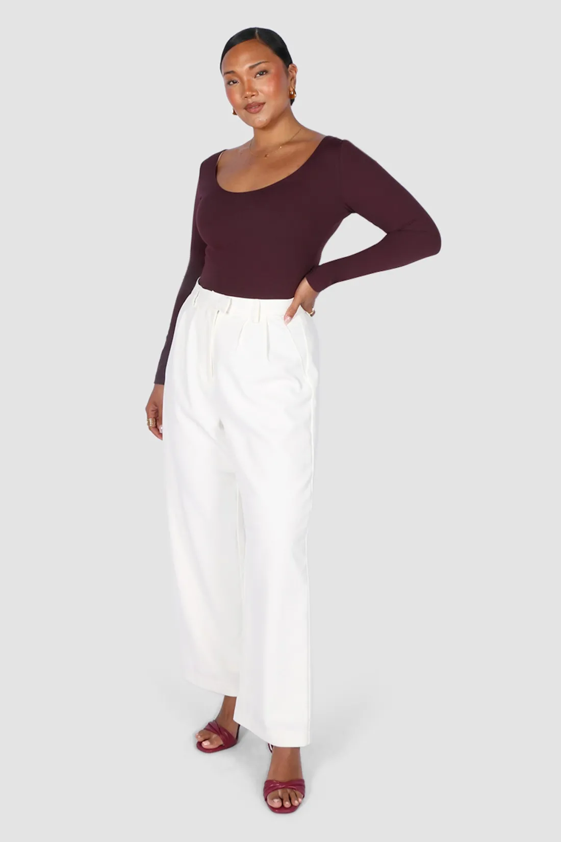 Fayt Tops | SCOOP NECK BODYSUIT DEEP PLUM