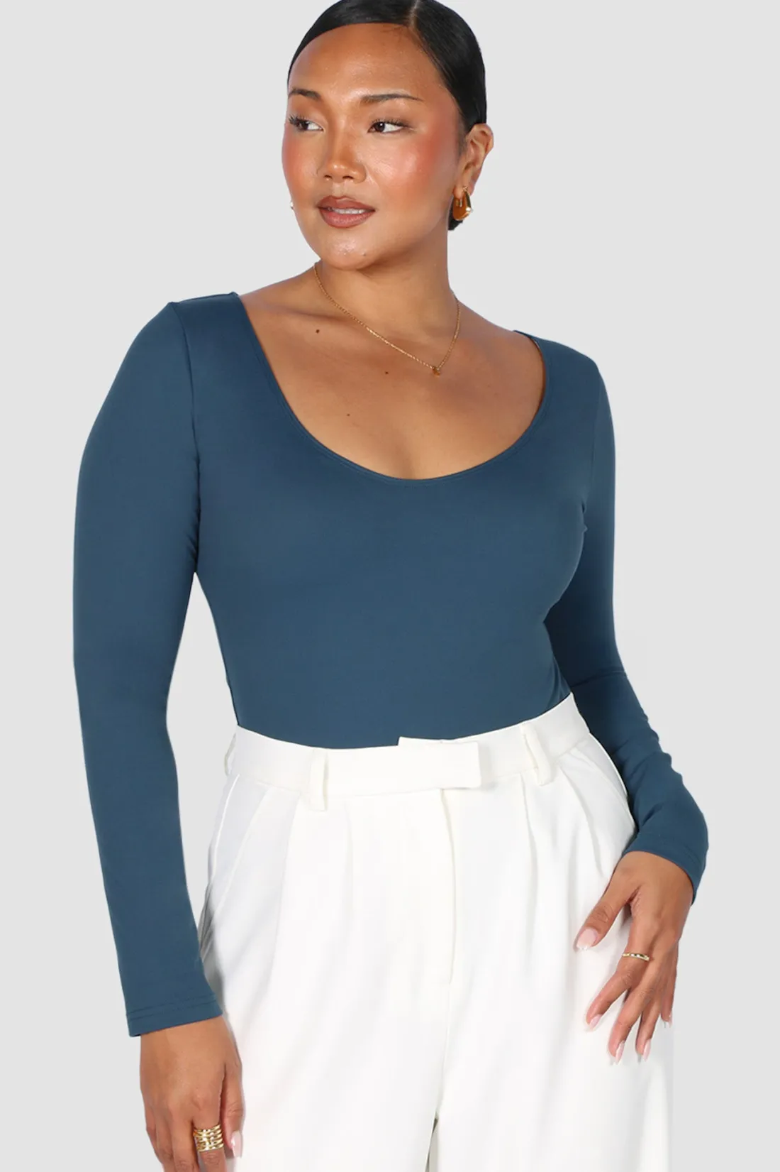 Fayt Tops | SCOOP NECK BODYSUIT DEEP TEAL