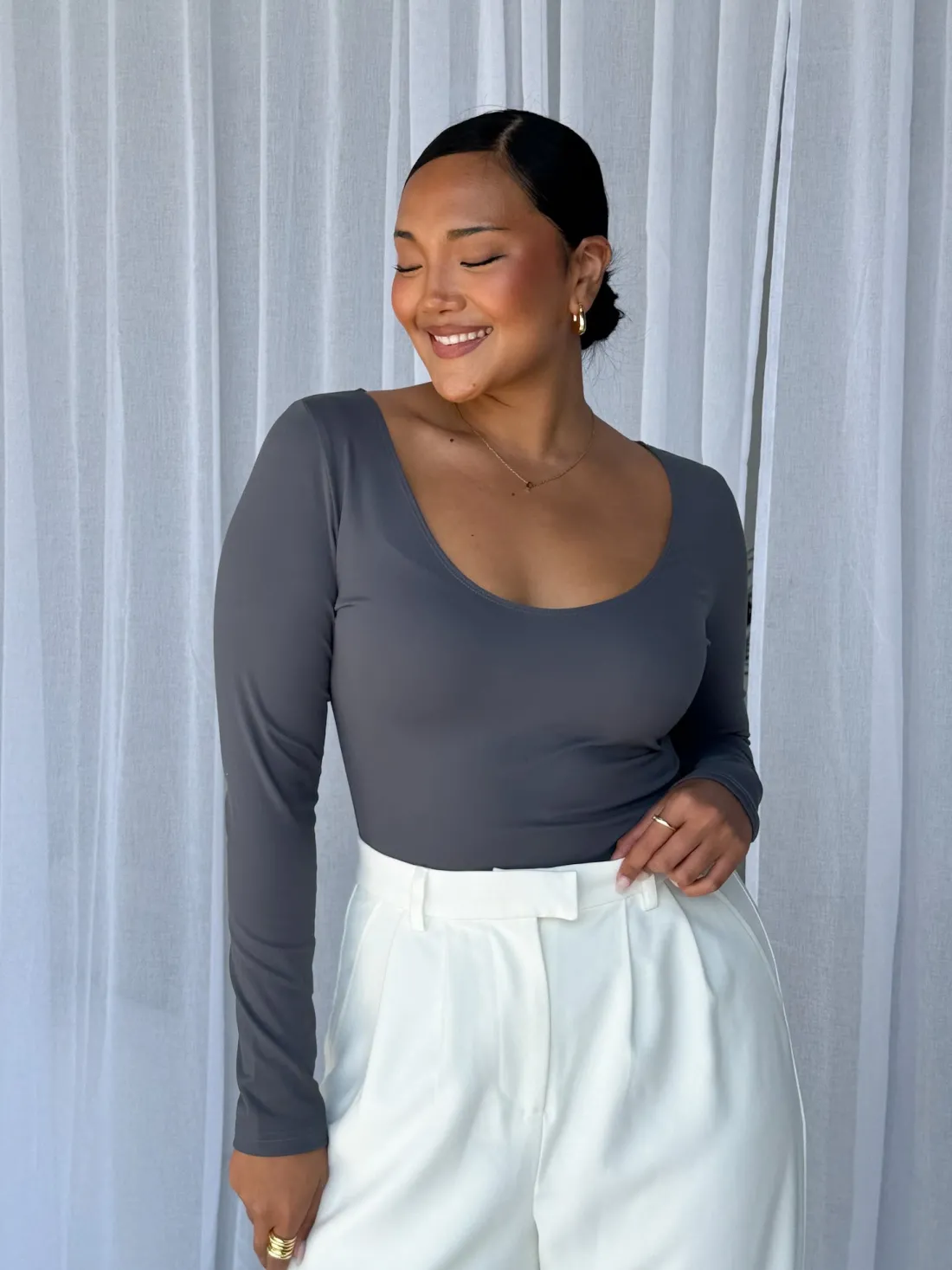 Fayt Tops | SCOOP NECK BODYSUIT GREY