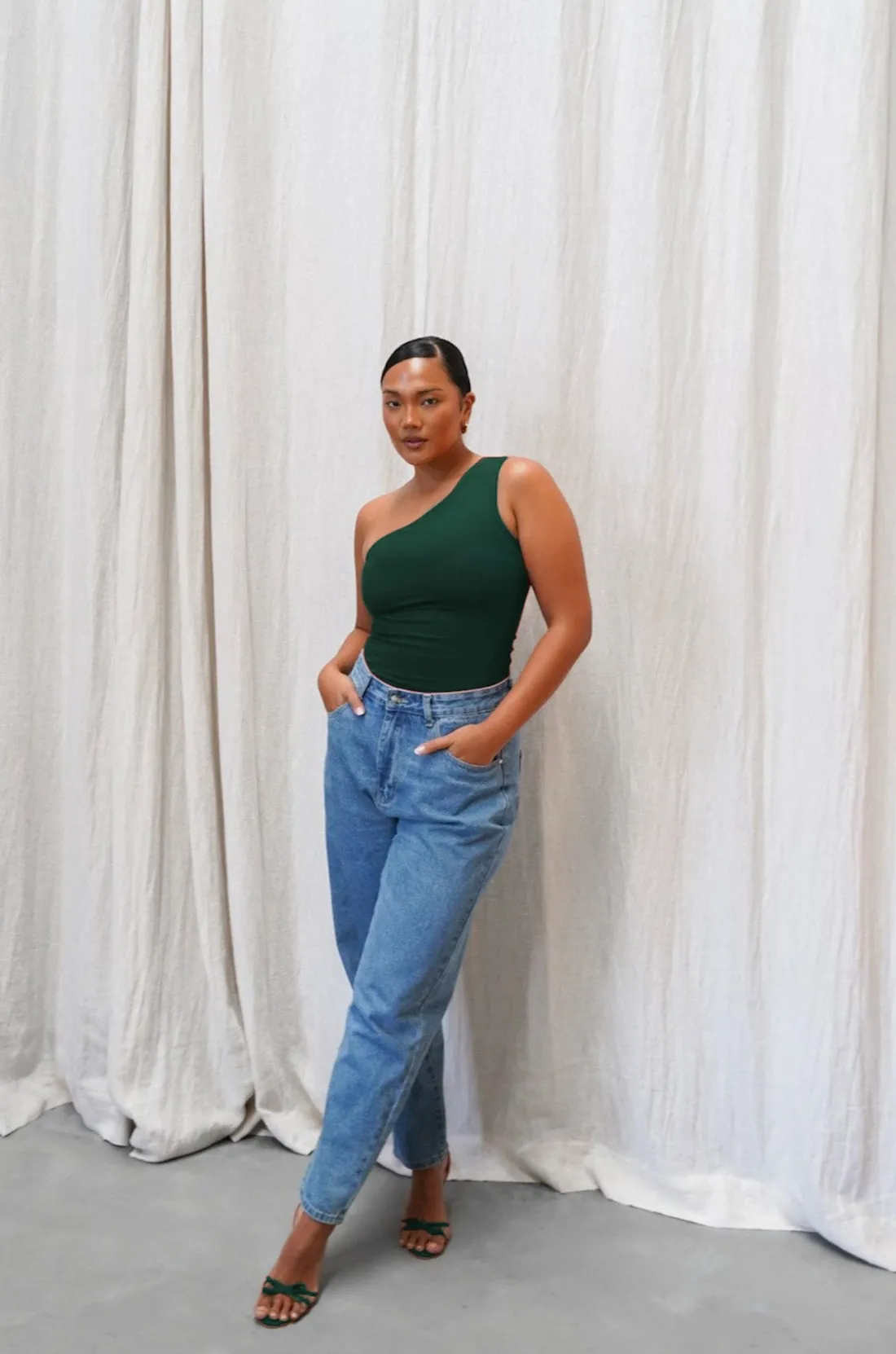 sullivan_one_shoulder_top_deep_green_4.webp Fayt Tops | SULLIVAN ONE SHOULDER TOP DEEP GREEN